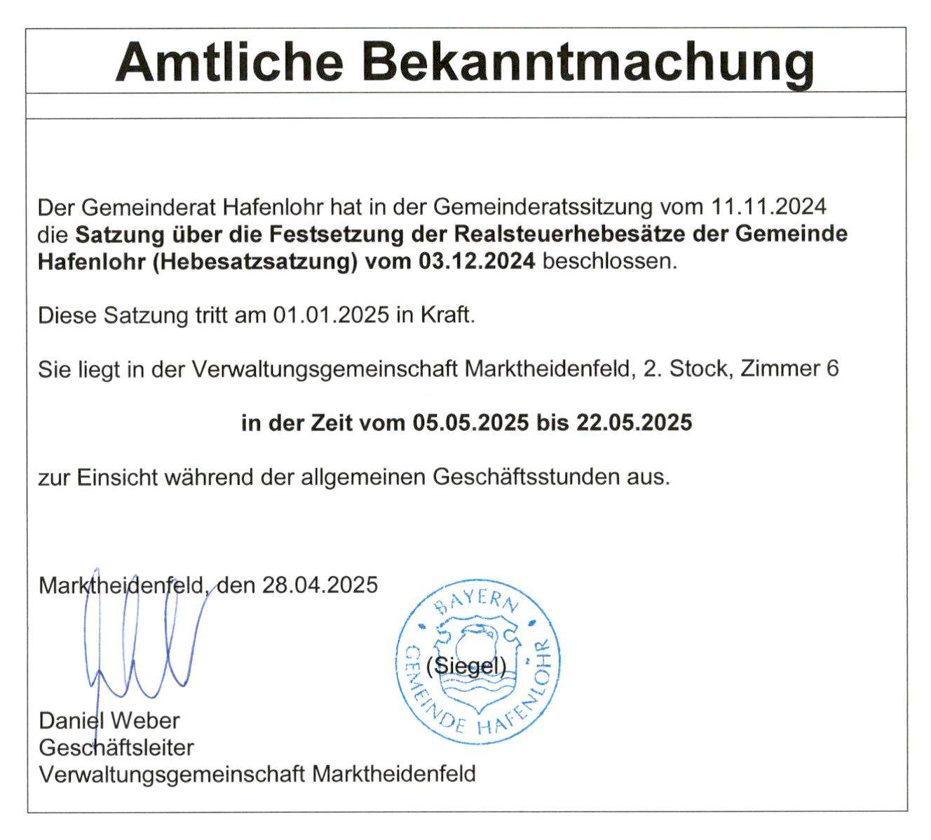 Festsetzung Hebesatz