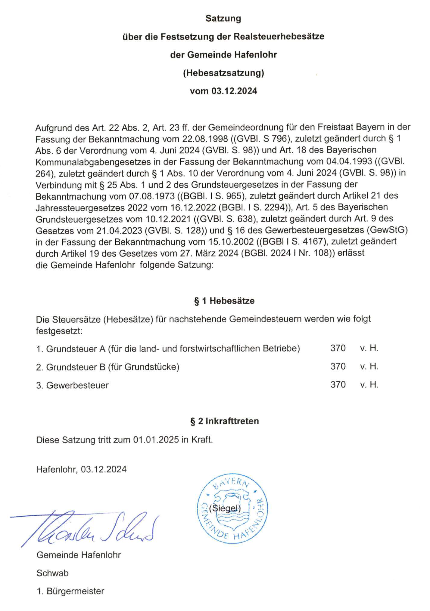 Hebesatz-Satzung